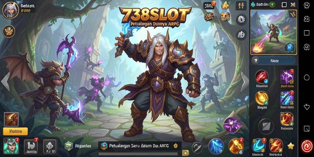 Screenshot gameplay ARPG seru di 738SLOT menunjukkan pertarungan yang dinamis.