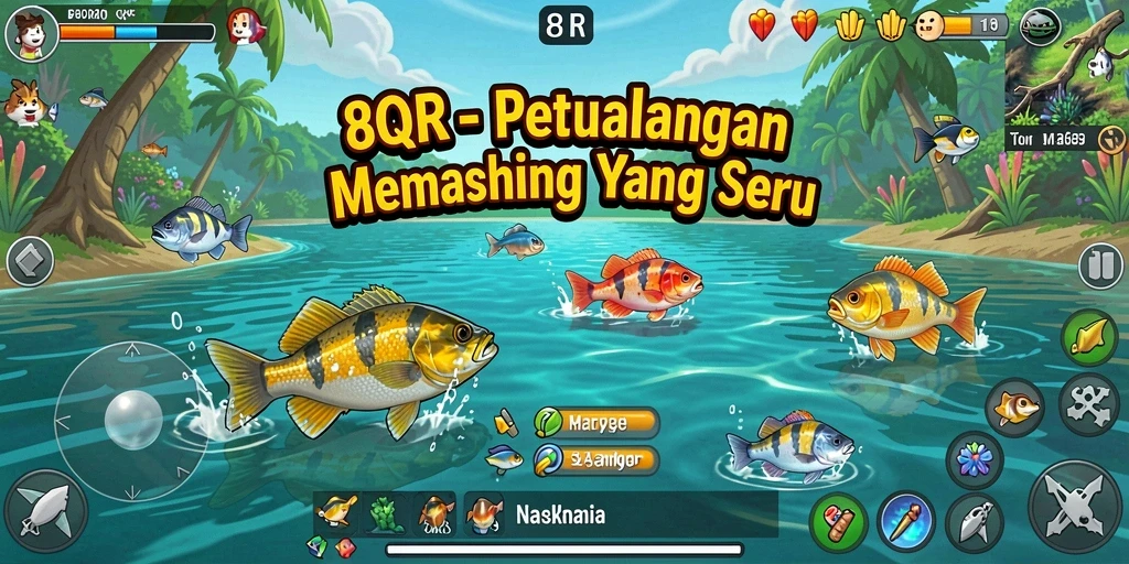 Screenshot gameplay 8QR menampilkan pengalaman memancing yang mendebarkan.