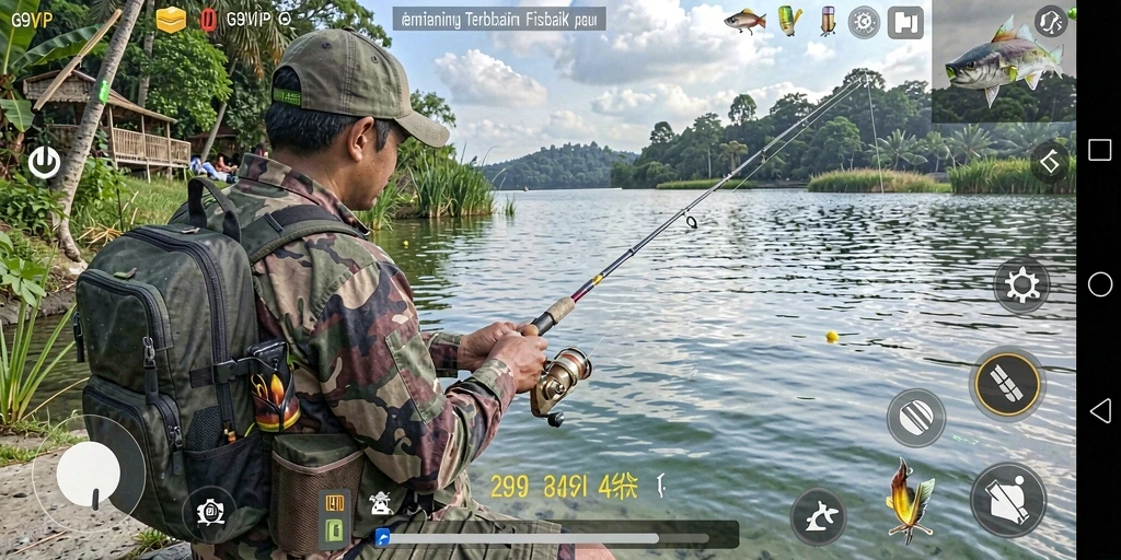 Tampilan gameplay G9VIP yang menarik saat memancing di laut.