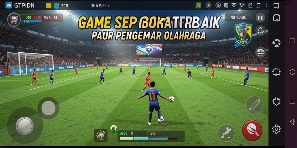 Screenshot utama GTPIDN menunjukkan aksi gameplay sengit di lapangan sepak bola.