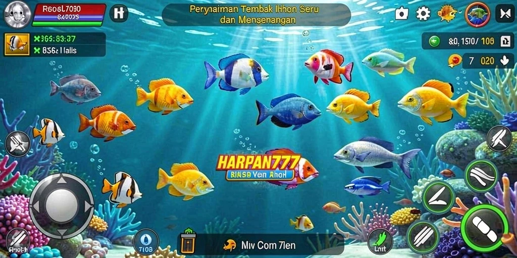 Tampilan aksi seru dalam gameplay HARAPAN777 Tembak Ikan.
