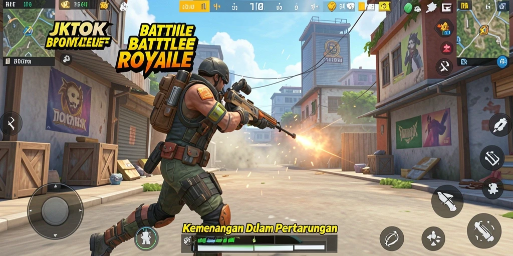 Screenshot menunjukkan aksi seru dalam pertarungan Battle Royale.