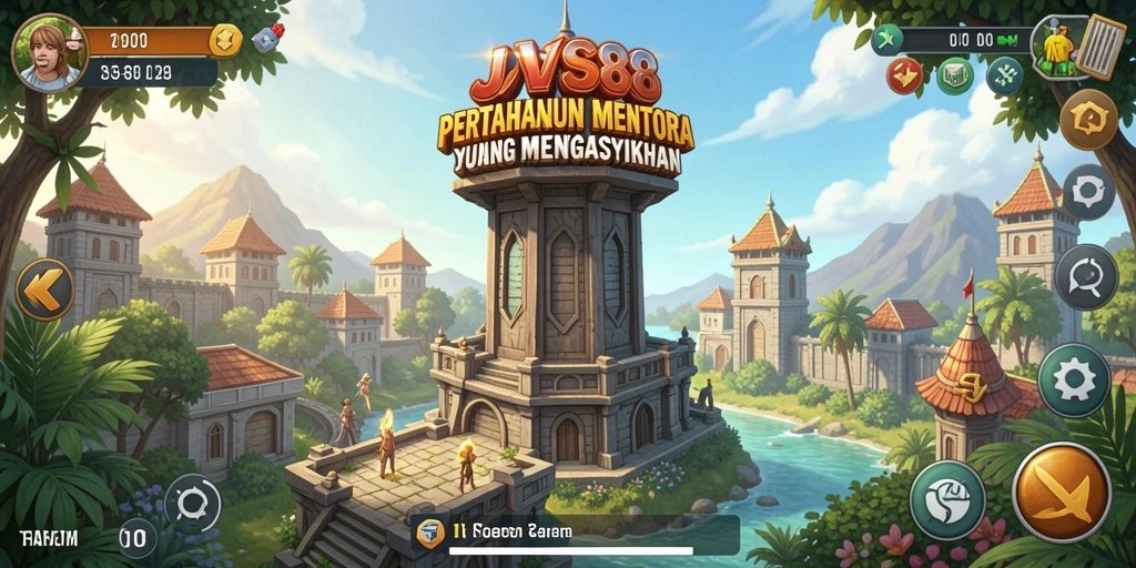 Tampilan gameplay JVS88 dengan pertarungan menara yang seru.