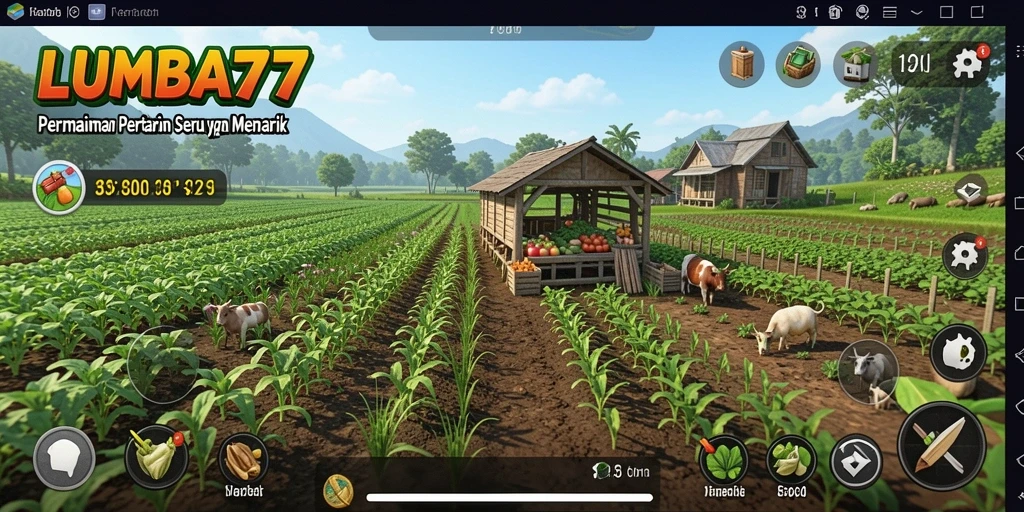 Screenshot gameplay LUMBA77 menampilkan aktivitas bertani yang seru dan interaktif.