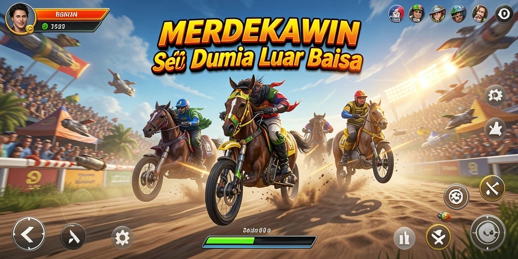 Screenshot gameplay MERDEKAWIN dengan balapan seru di trek menantang.