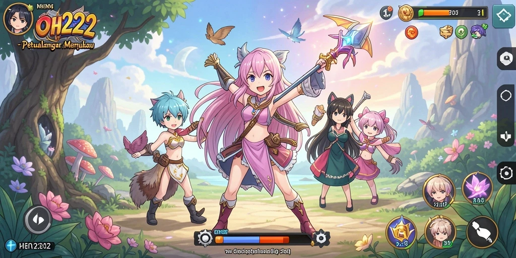 Tangkapan layar gameplay menarik dari OH222 dengan karakter Anime.