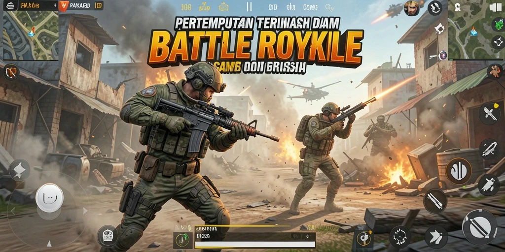 Screenshot PAKARJP menunjukkan aksi pertempuran intens dalam mode Battle Royale.