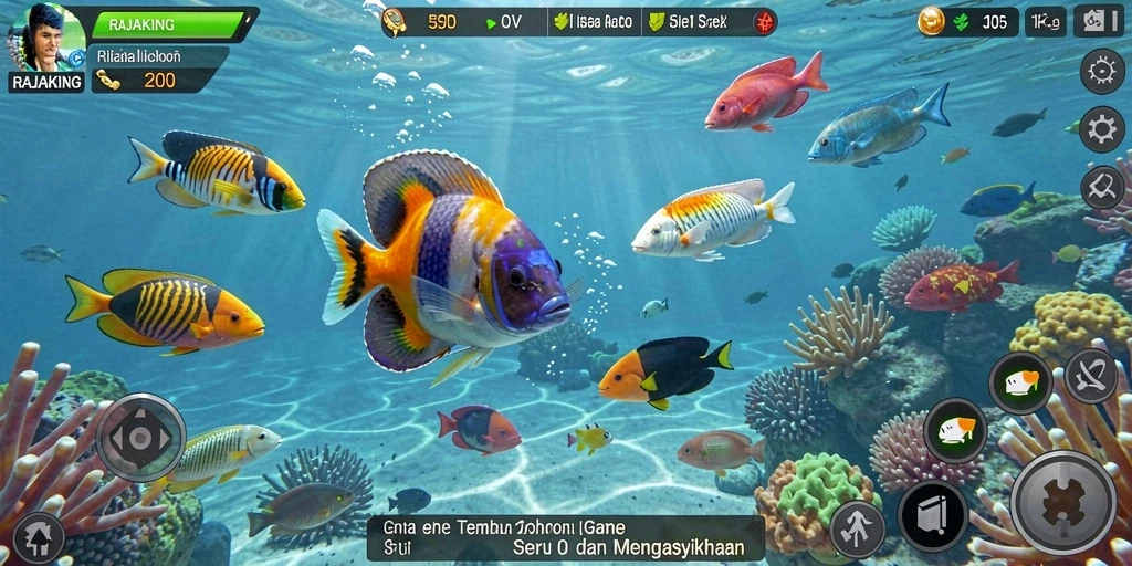 Tampilan gameplay seru dari RAJAKING saat menembak ikan.