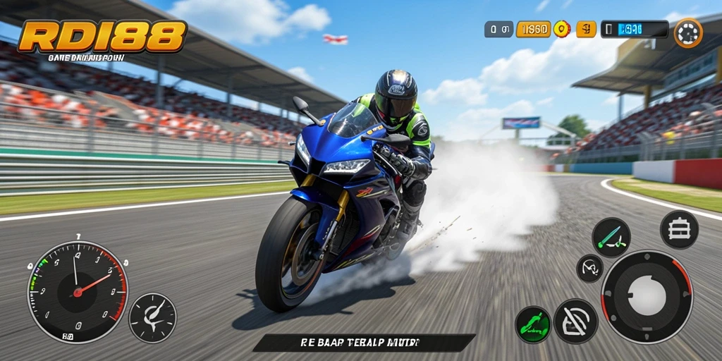 Gameplay RDI88 yang penuh aksi di trek balap motor.