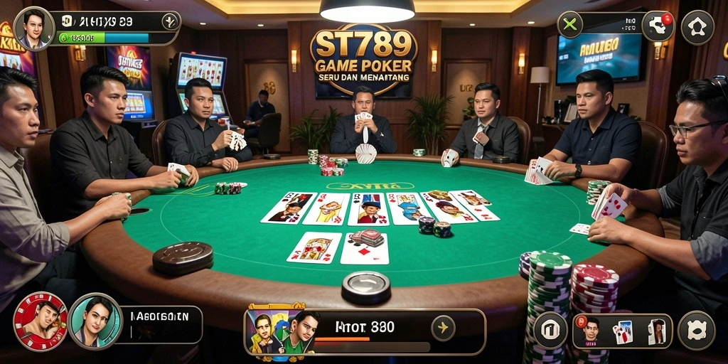 Tampilan gameplay Poker yang mendebarkan di ST789.
