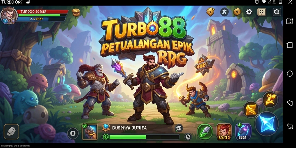 Screenshot gameplay TURBO88 yang menampilkan pertempuran seru dan karakter unik.